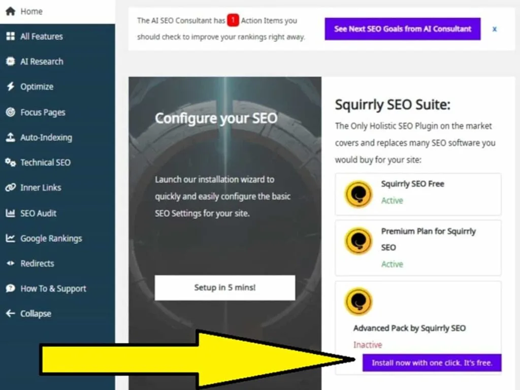 go to squirrly seo home to tap install now for the advanced pack go to squirrly seo home to tap install now for the advanced pack