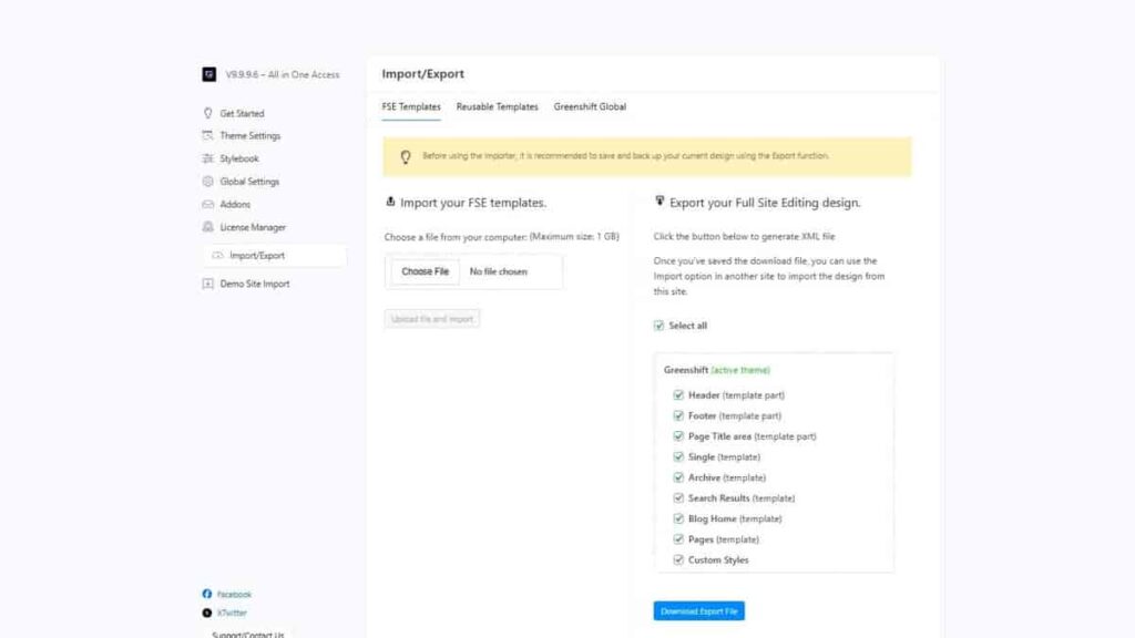 saving greenshift fse settings